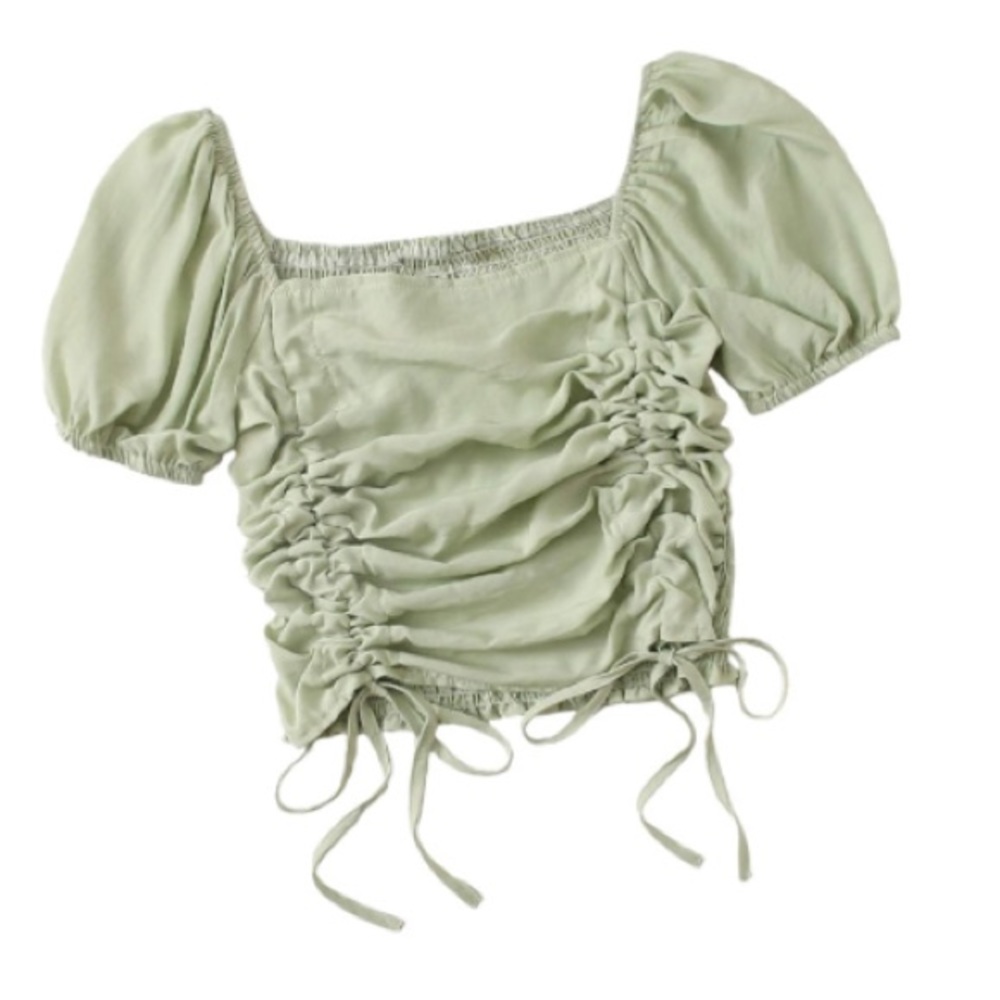 Green xs puff sleeve top